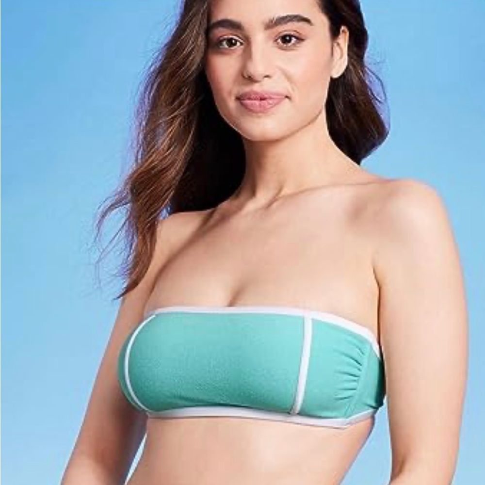 Kona Sol Women's Terry Textured
Bandeau Turquoise Bikini Top